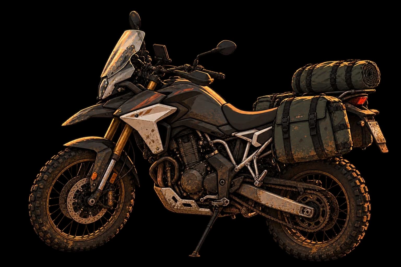 A loaded adventure motorbike